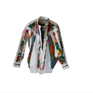 Judith Ann Creations XS Vintage 80s Floral Leather Sequin Bomber Jacket